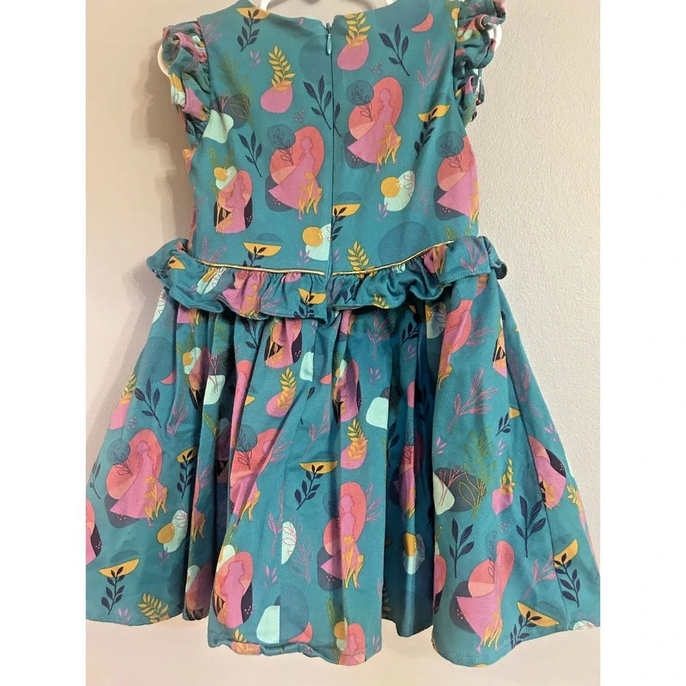 Disney Store Frozen Elsa and Anna Teal Pink Dress Girls Size 4 Ruffles Let It Go